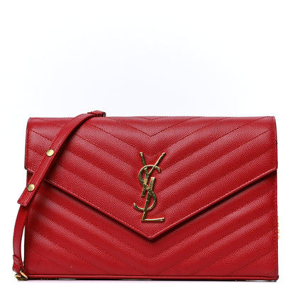 Saint Laurent Grain De Poudre Matelasse Chevron Monogram Chain Wallet Red 1 of 7
