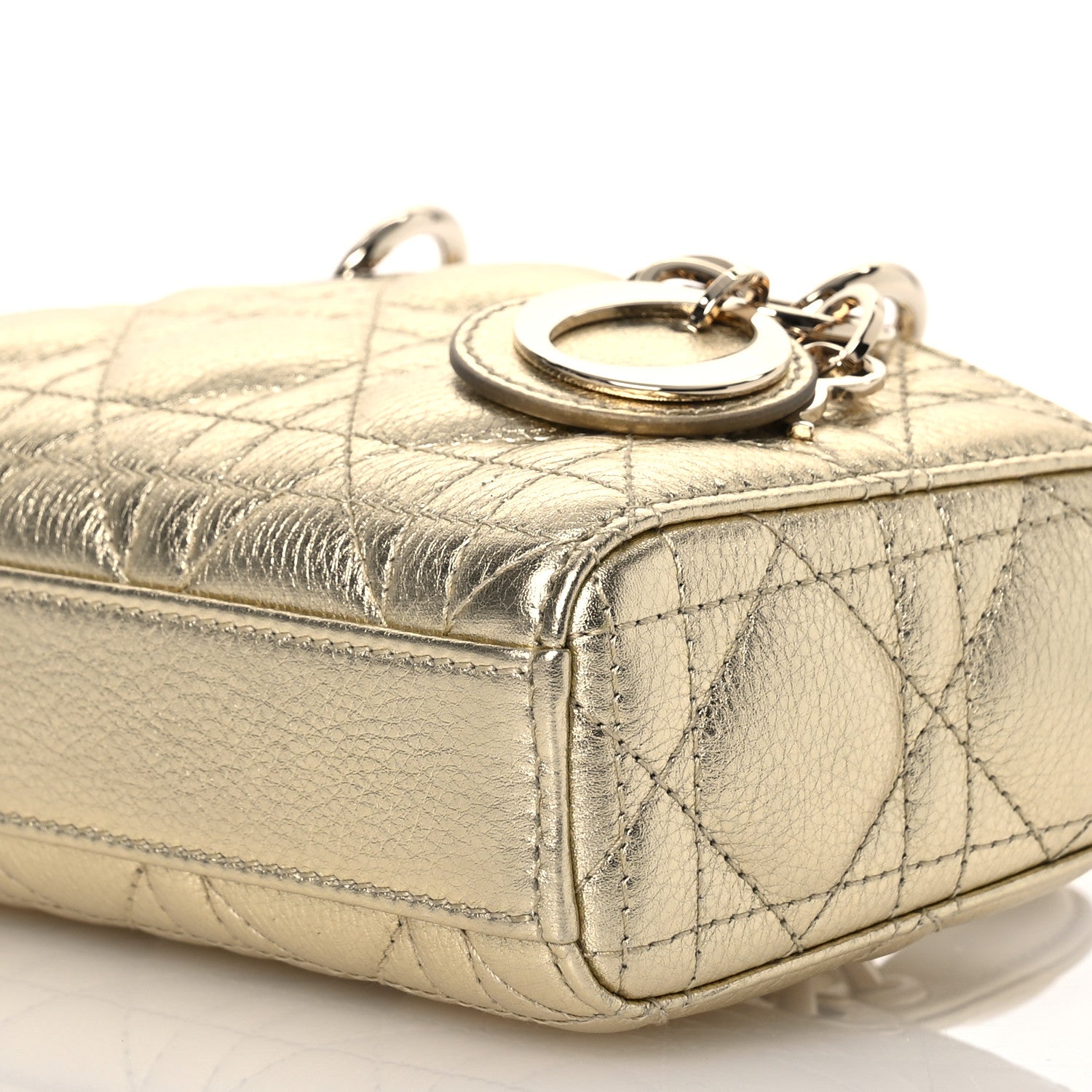 Christian Dior Metallic Lambskin Cannage Micro Lady D-Joy Gold