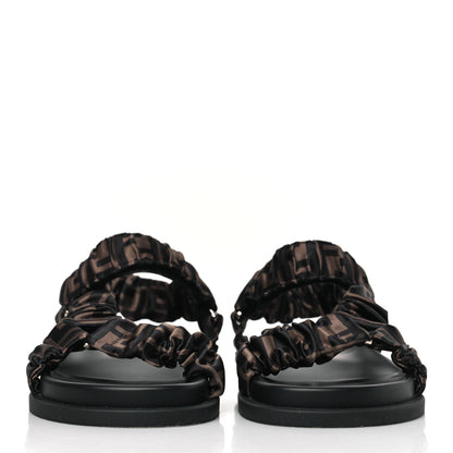Fendi Satin FF Ruched Sandals 37 Tobacco Black 2 of 7