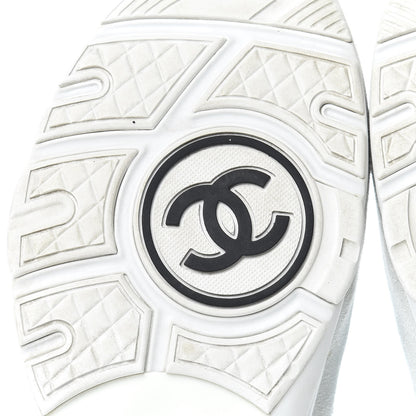 Chanel Suede Calfskin Mens CC Sneakers 43 White Grey Blue 8 of 12