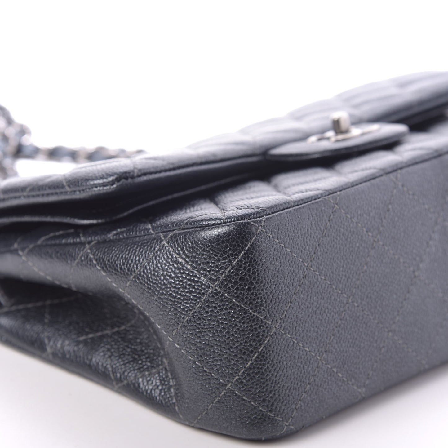 Metallic Caviar Quilted Jumbo Double Flap Dark Grey