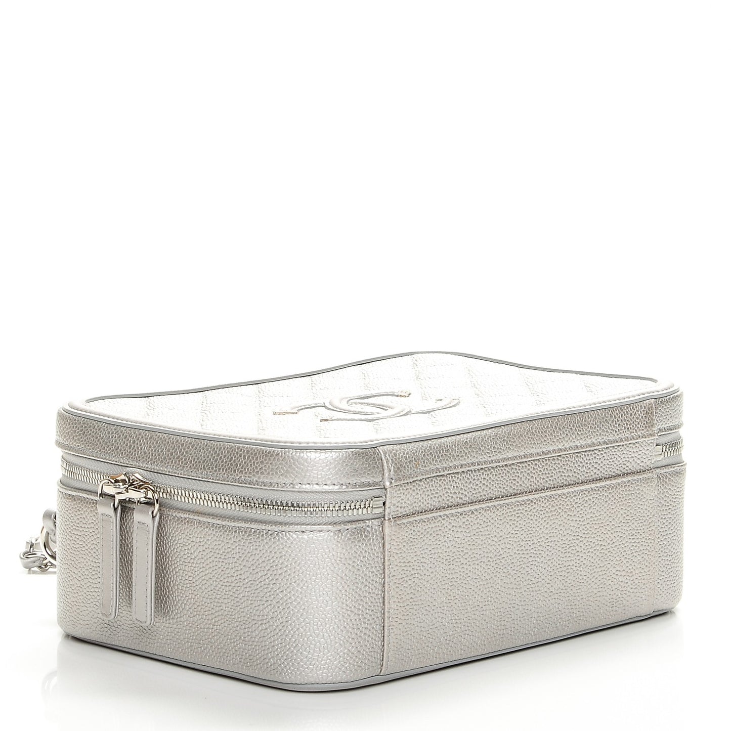 Metallic Caviar Quilted Large CC Filigree Vanity Case Silver