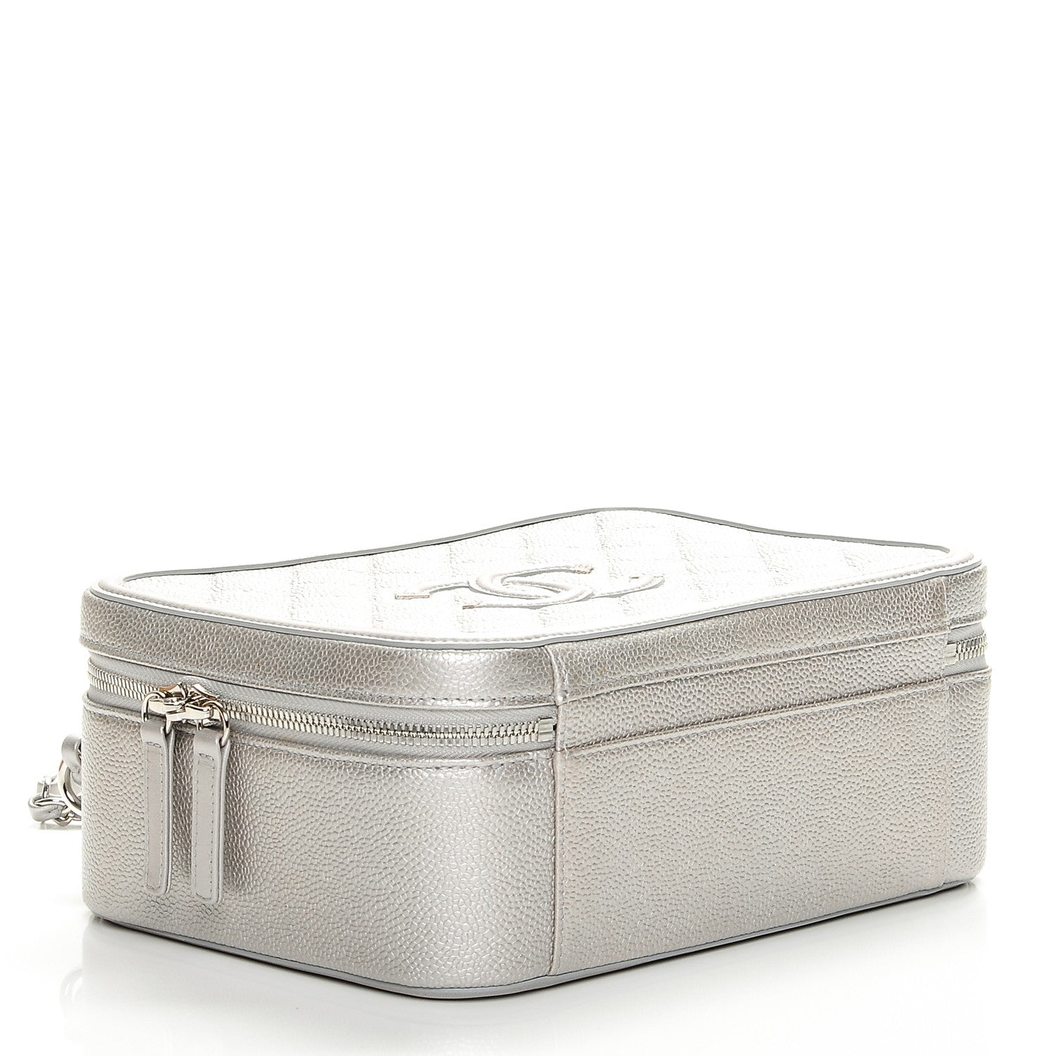 Chanel Metallic Caviar Quilted Large CC Filigree Vanity Case Silver 4 of 9