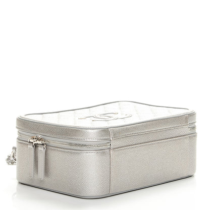 Chanel Metallic Caviar Quilted Large CC Filigree Vanity Case Silver 4 of 9