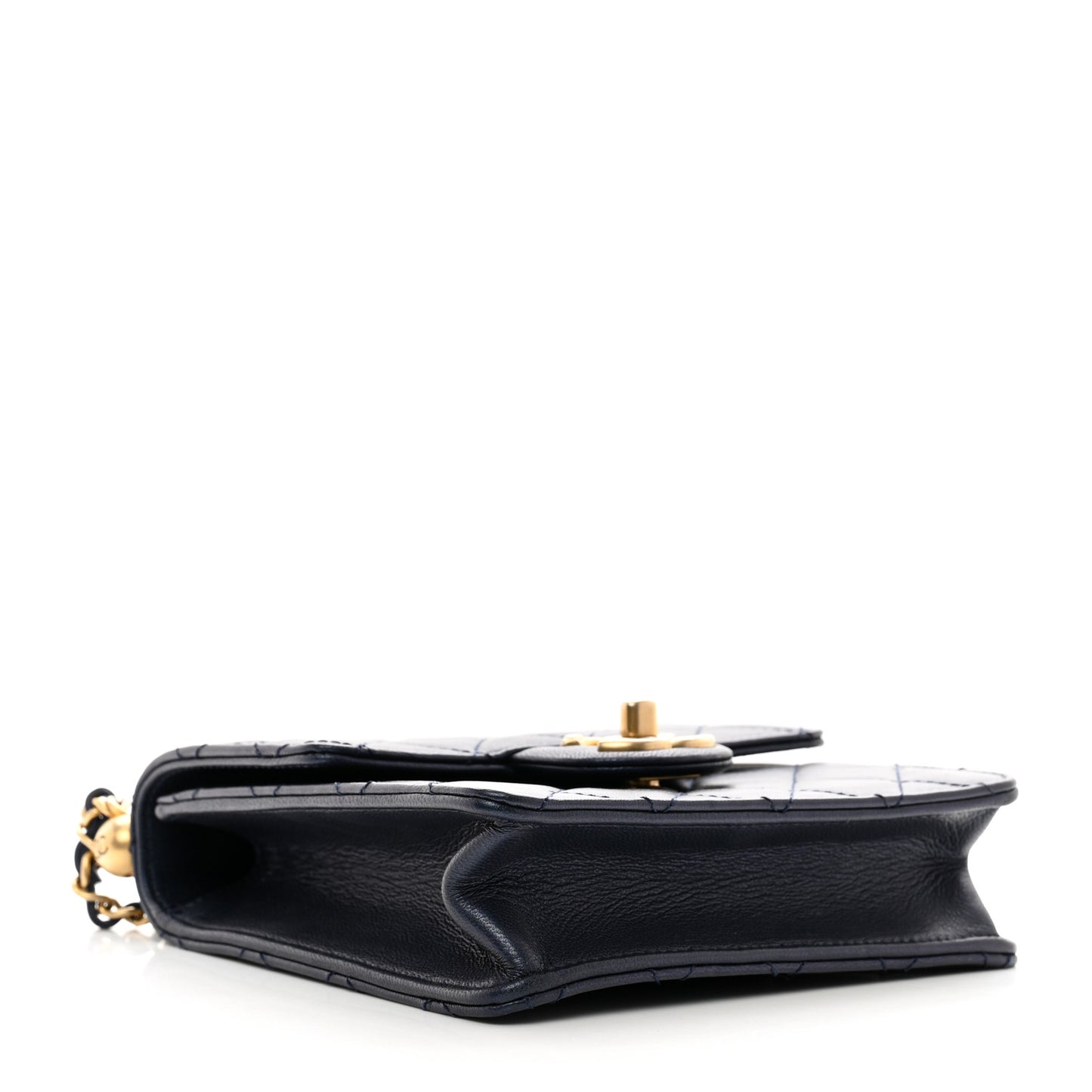 Iridescent Lambskin Quilted Chic Pearls Flap Navy Blue