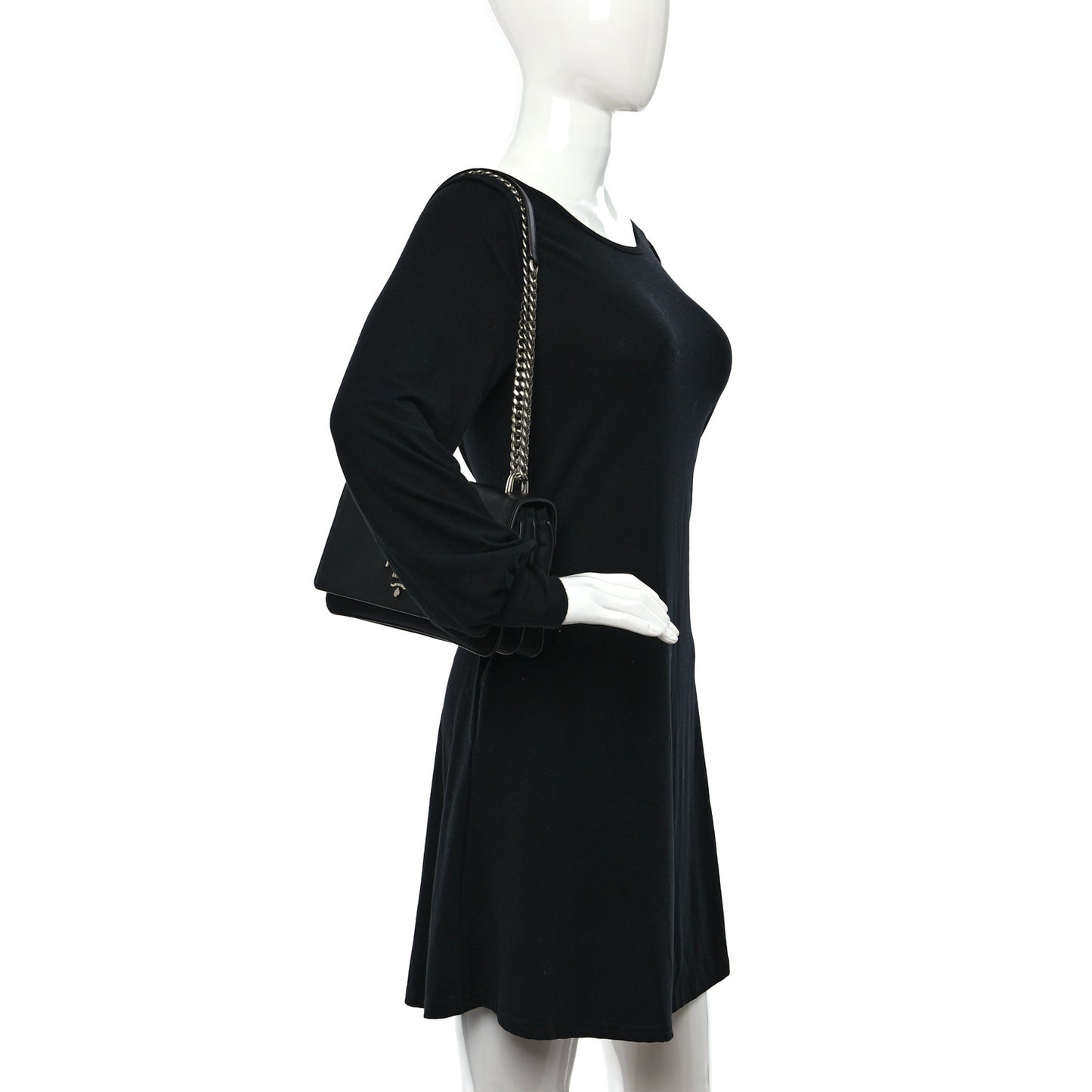 Saffiano Tessuto Nylon Chain Shoulder Bag Black