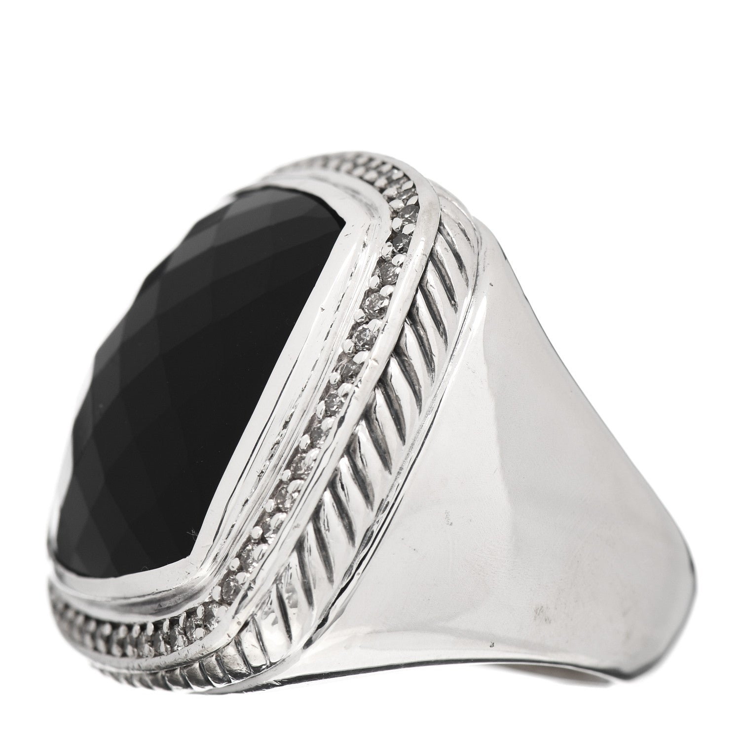 David Yurman Sterling Silver Diamond Black Onyx 20mm Albion Statement Ring 54 7 3 of 5