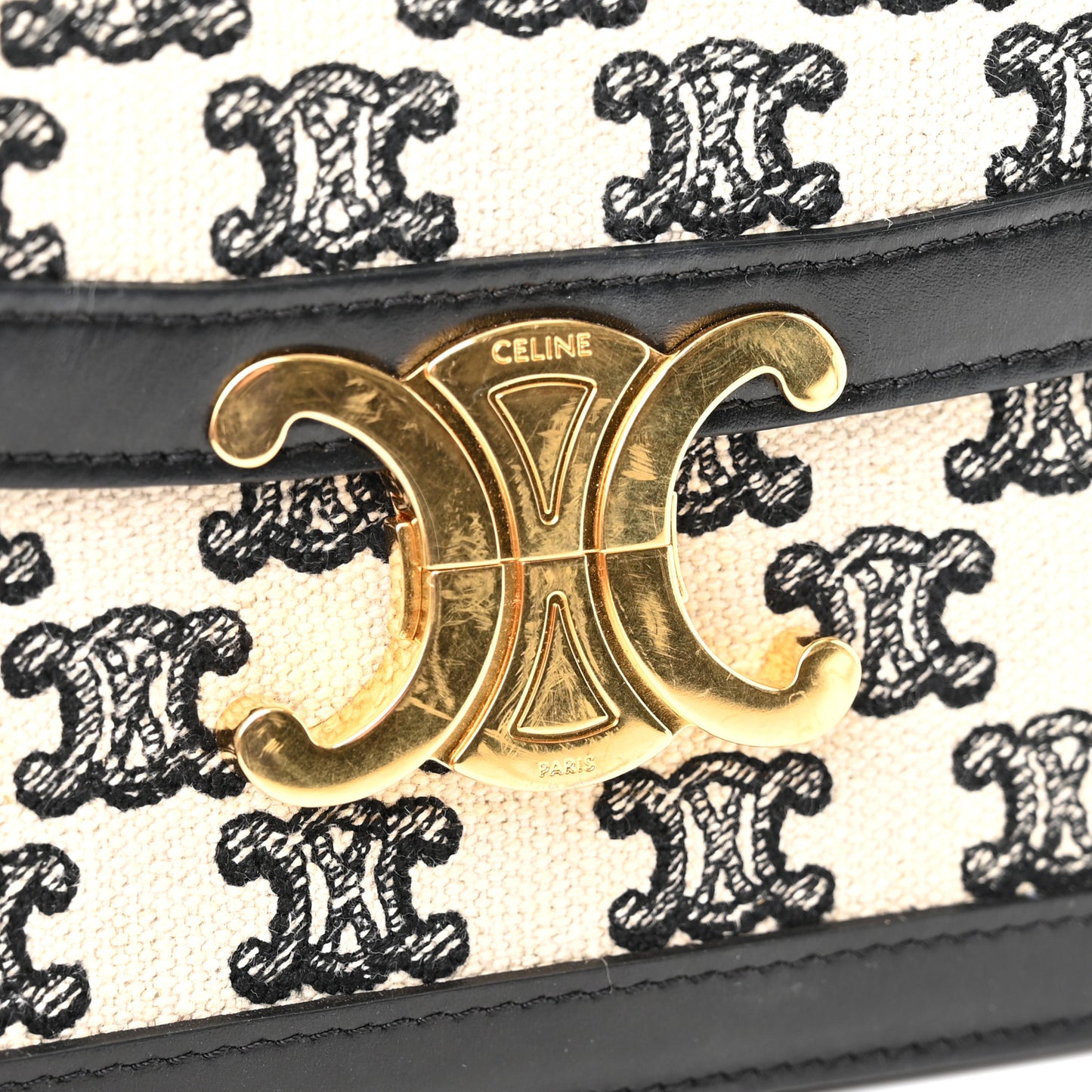 Canvas Calfskin Triomphe Embroidered Medium Triomphe Bag Black