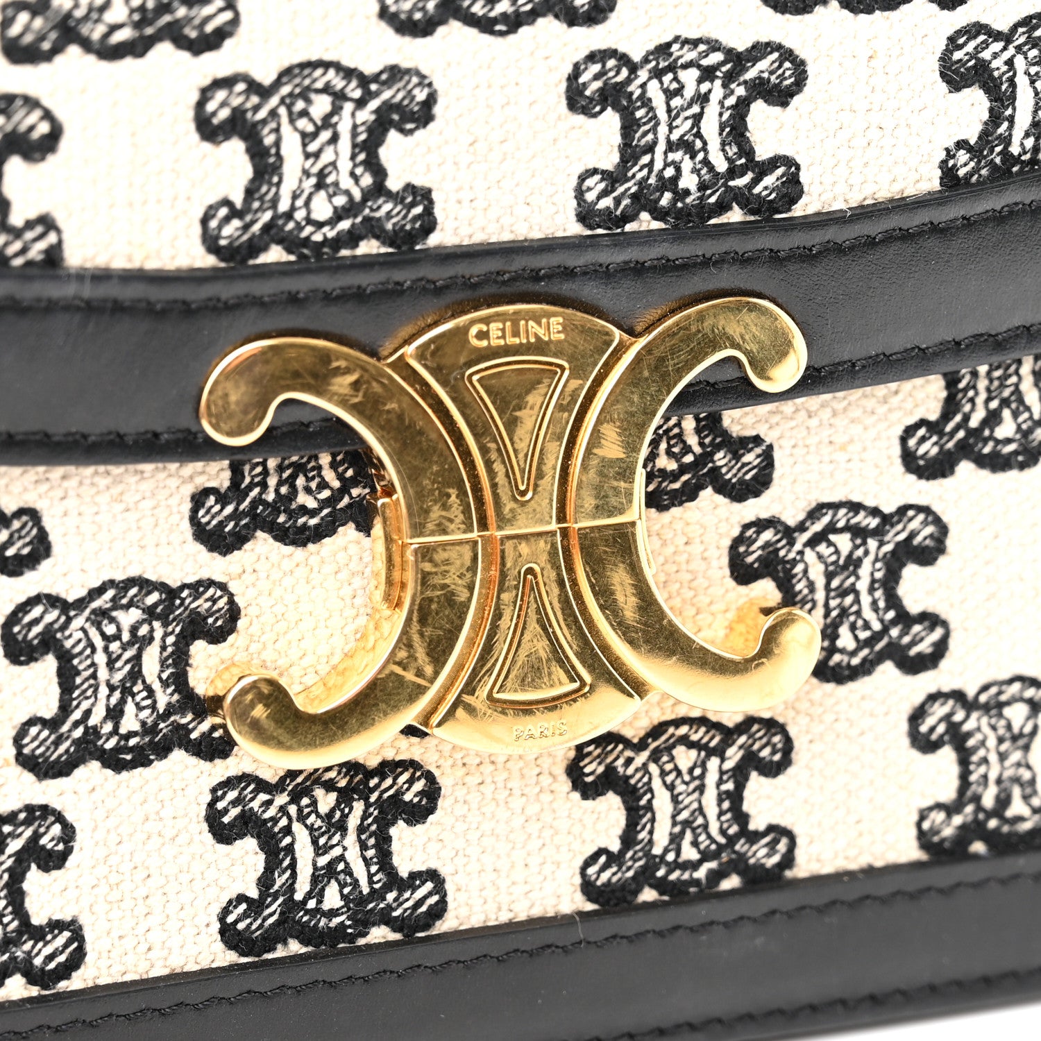 Celine Canvas Calfskin Triomphe Embroidered Medium Triomphe Bag Black 14 of 14