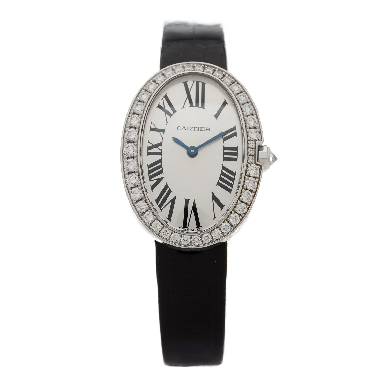 Cartier 18K White Gold Alligator Diamond Bezel 24mm Baignoire Quartz Watch 1 of 4