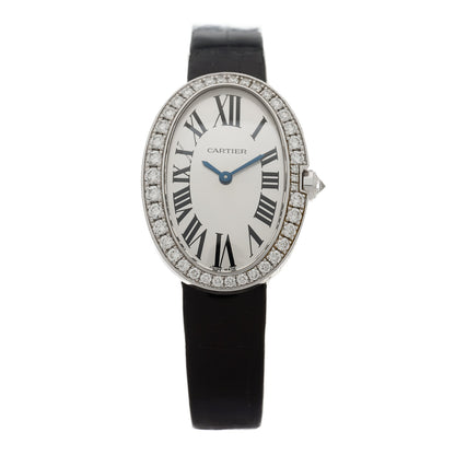 Cartier 18K White Gold Alligator Diamond Bezel 24mm Baignoire Quartz Watch 1 of 4