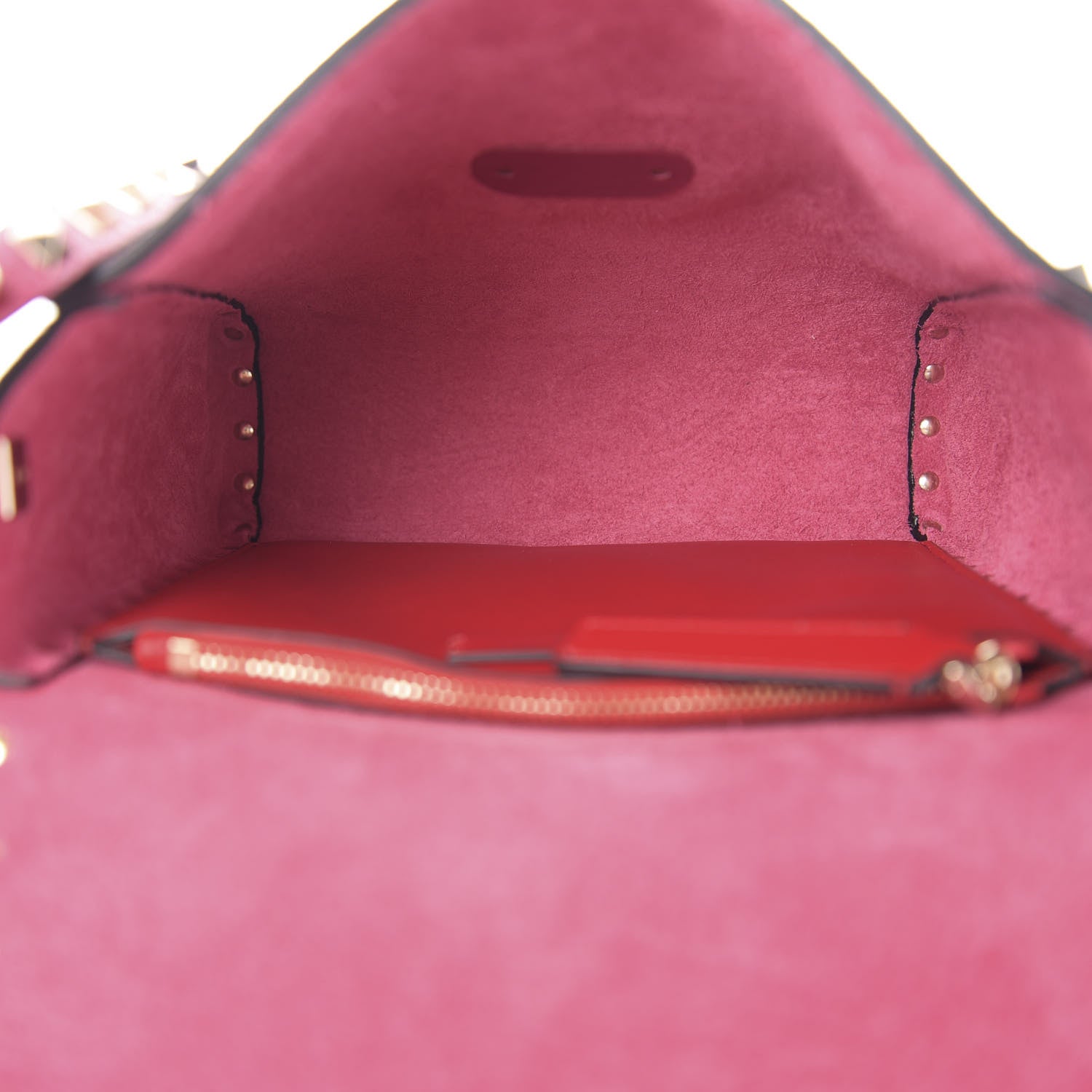Valentino Garavani Pebbled Calfskin Rockstud Flip Lock Flap Messenger Raspberry 4 of 8