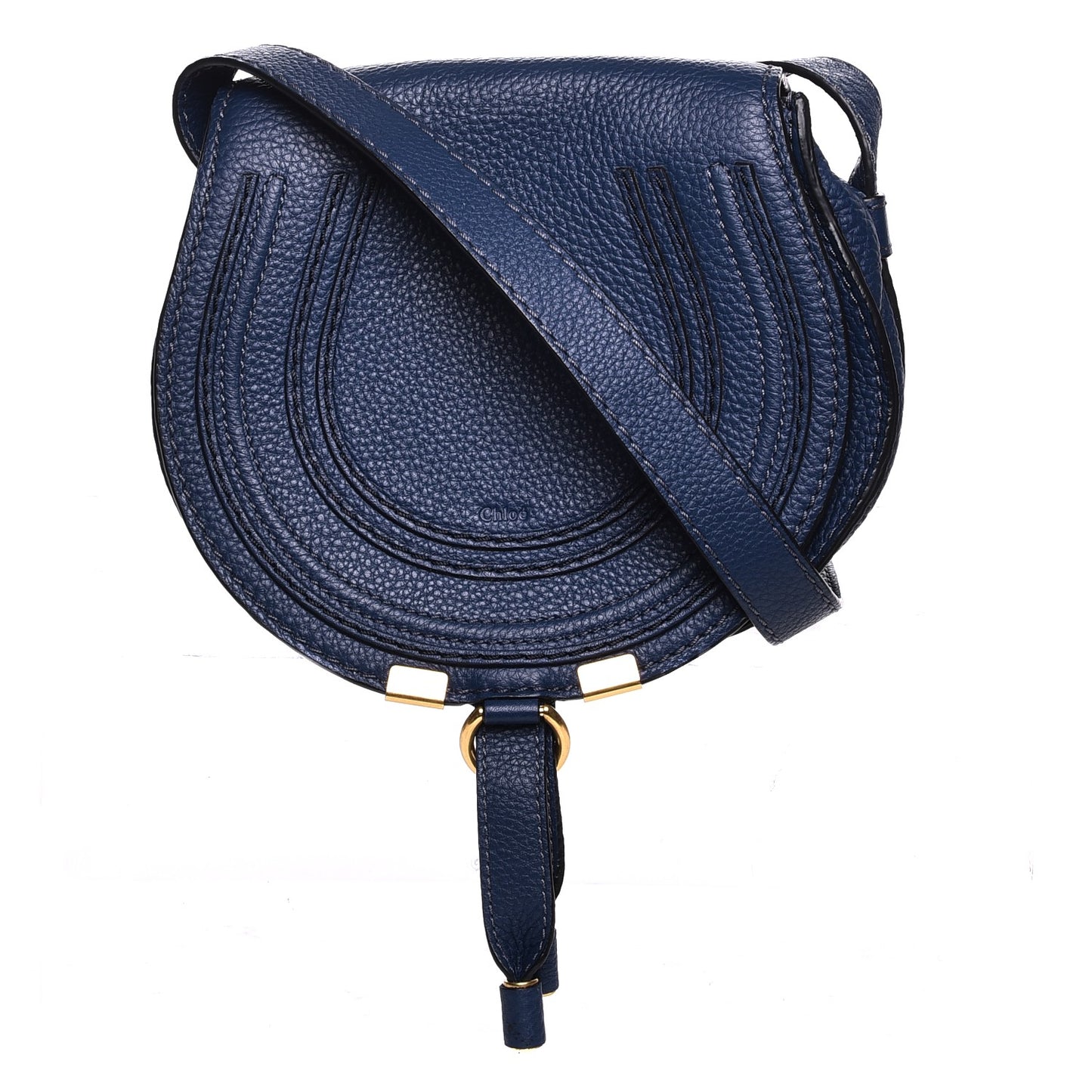 Calfskin Mini Marcie Round Crossbody Bag Royal Navy