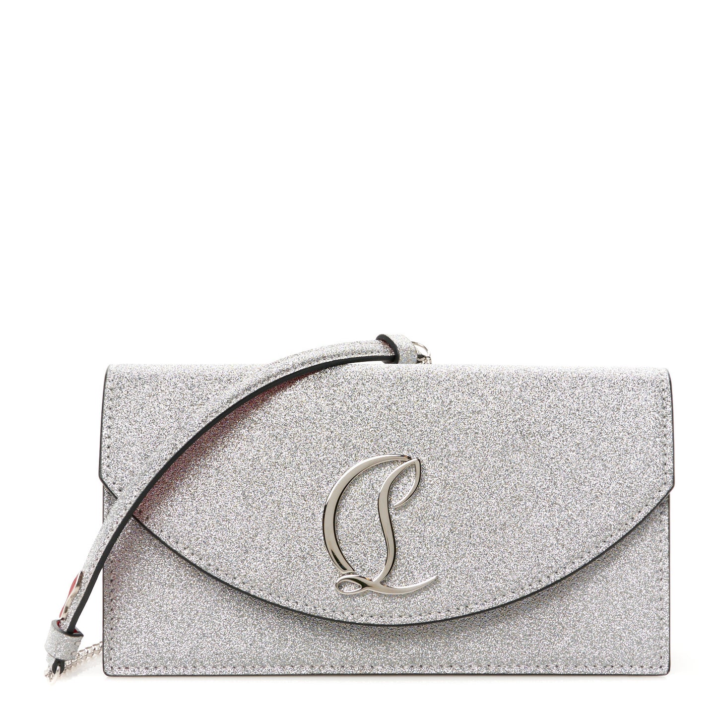 Glitter Calfskin Loubi54 Crossbody Clutch Silver