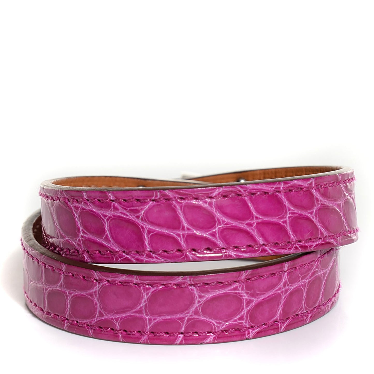 Shiny Alligator Kelly Double Tour Bracelet Rose Scheherazade Small