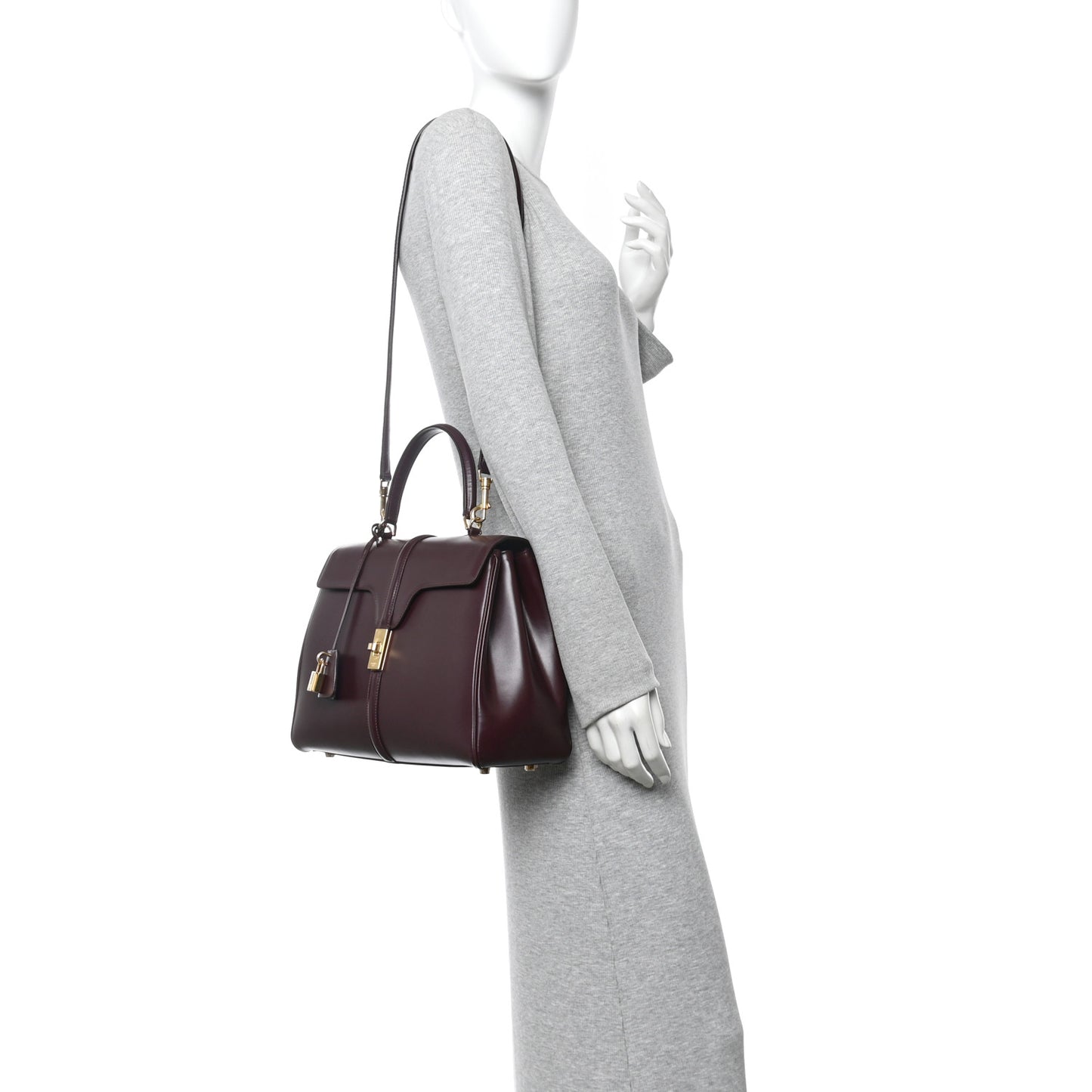 Satinated Calfskin Medium 16 Top Handle Bag Light Burgundy