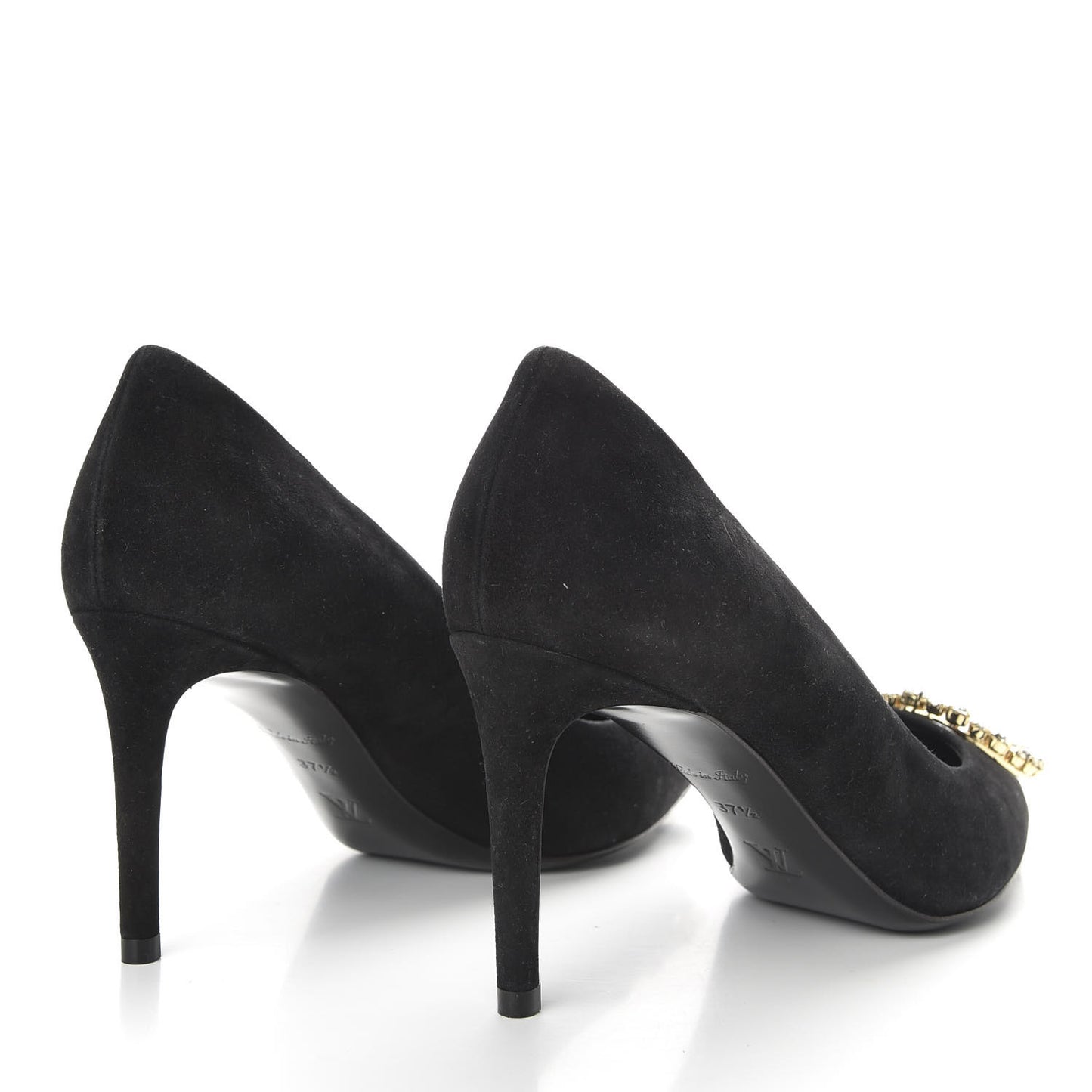 Suede Baby Goat Swarovski Crystal Madeleine Pumps 37.5 Black