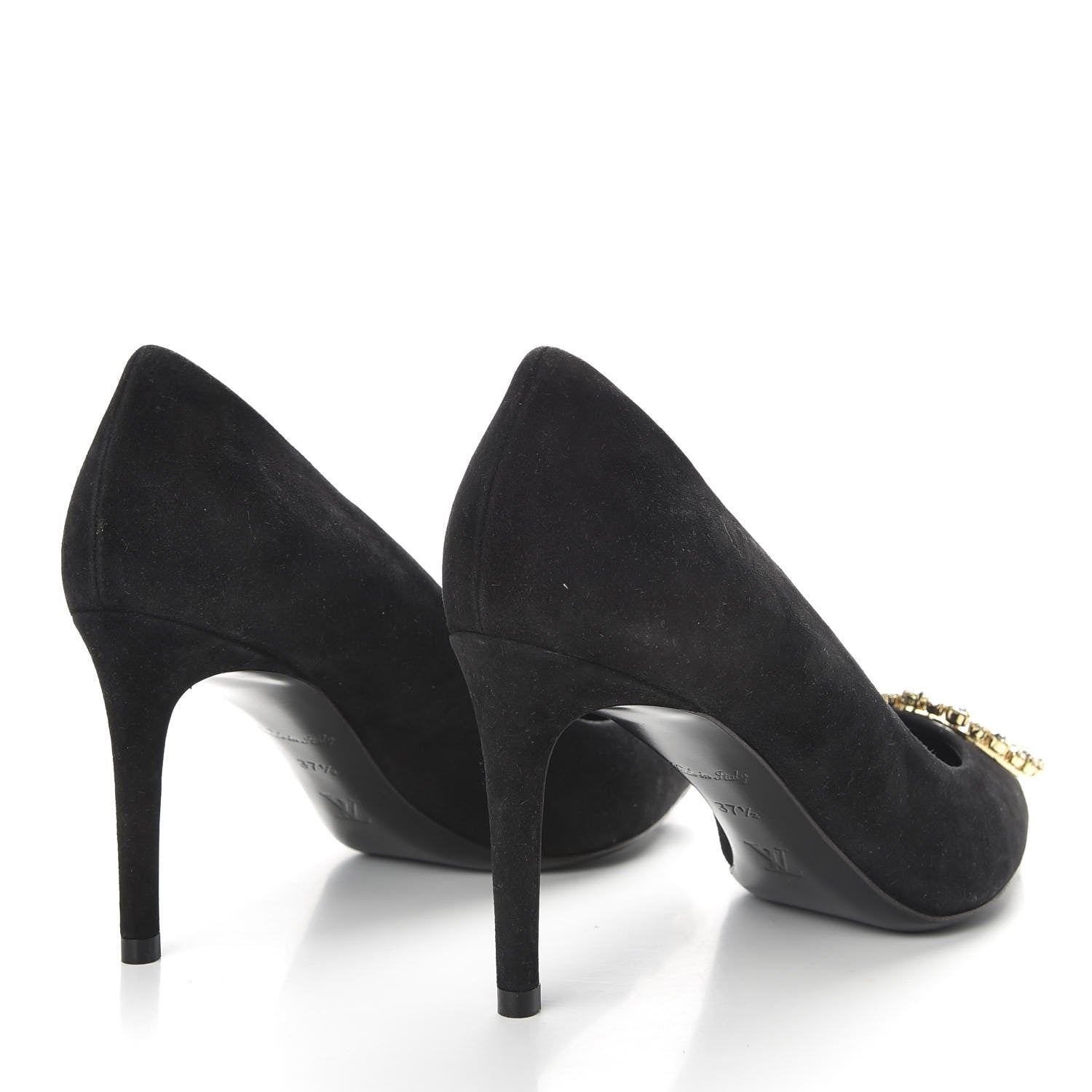 Louis Vuitton Suede Baby Goat Swarovski Crystal Madeleine Pumps 37.5 Black 4 of 10