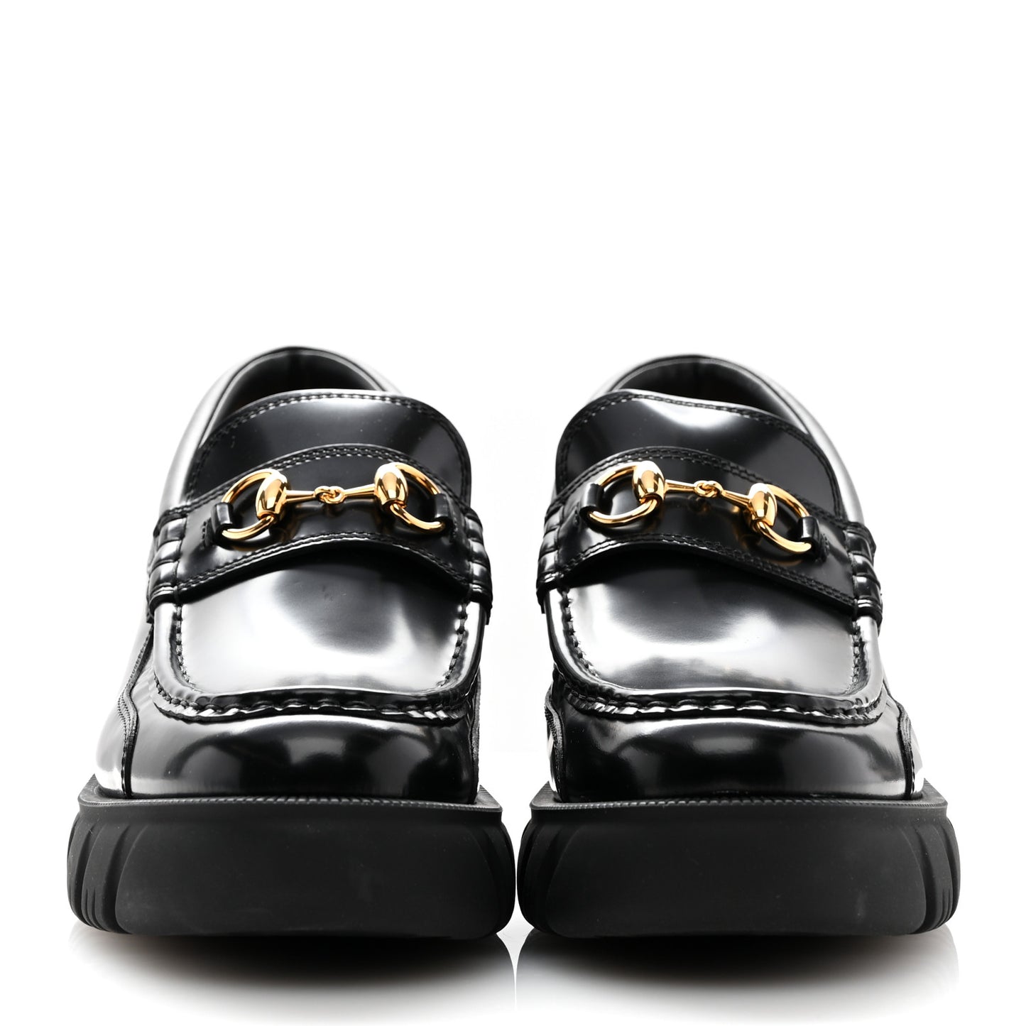 Magnum Calfskin Nappa Samoa Womens Horsebit Platform Chunky Lug Sole 40mm Loafers 40.5 Black