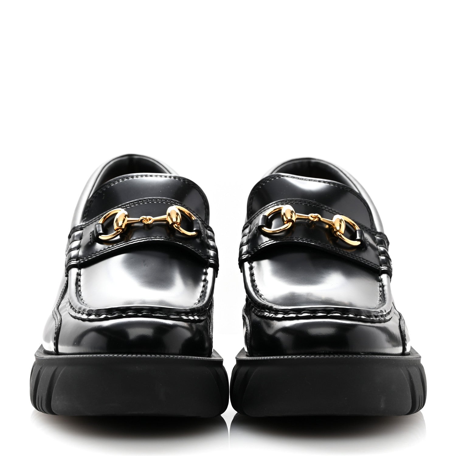Gucci Magnum Calfskin Nappa Samoa Womens Horsebit Platform Chunky Lug Sole 40mm Loafers 40.5 Black 3 of 9