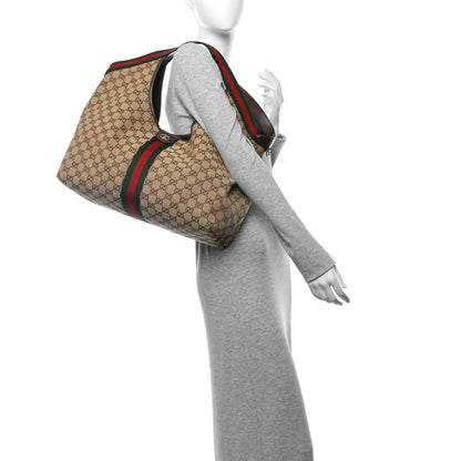 Gucci GG Monogram Web Large Giglio Tote Beige Brown 3 of 10