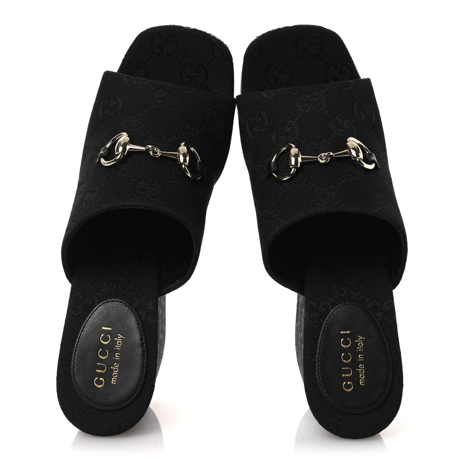 Gucci Monogram Wedge Platform Sandals 39.5 Black 2 of 11
