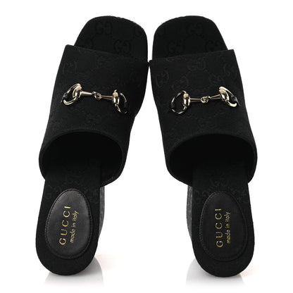 Gucci Monogram Wedge Platform Sandals 39.5 Black 2 of 11