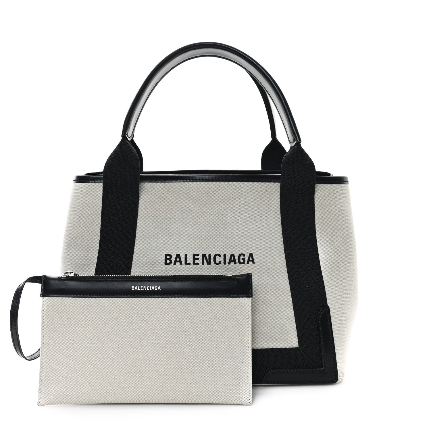 Balenciaga Cotton Canvas Satin Calfskin S Navy Cabas Natural Black 3 of 12