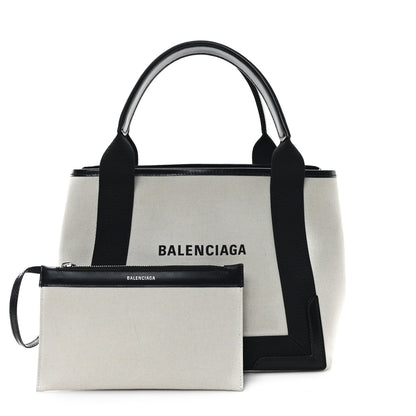 Balenciaga Cotton Canvas Satin Calfskin S Navy Cabas Natural Black 3 of 12