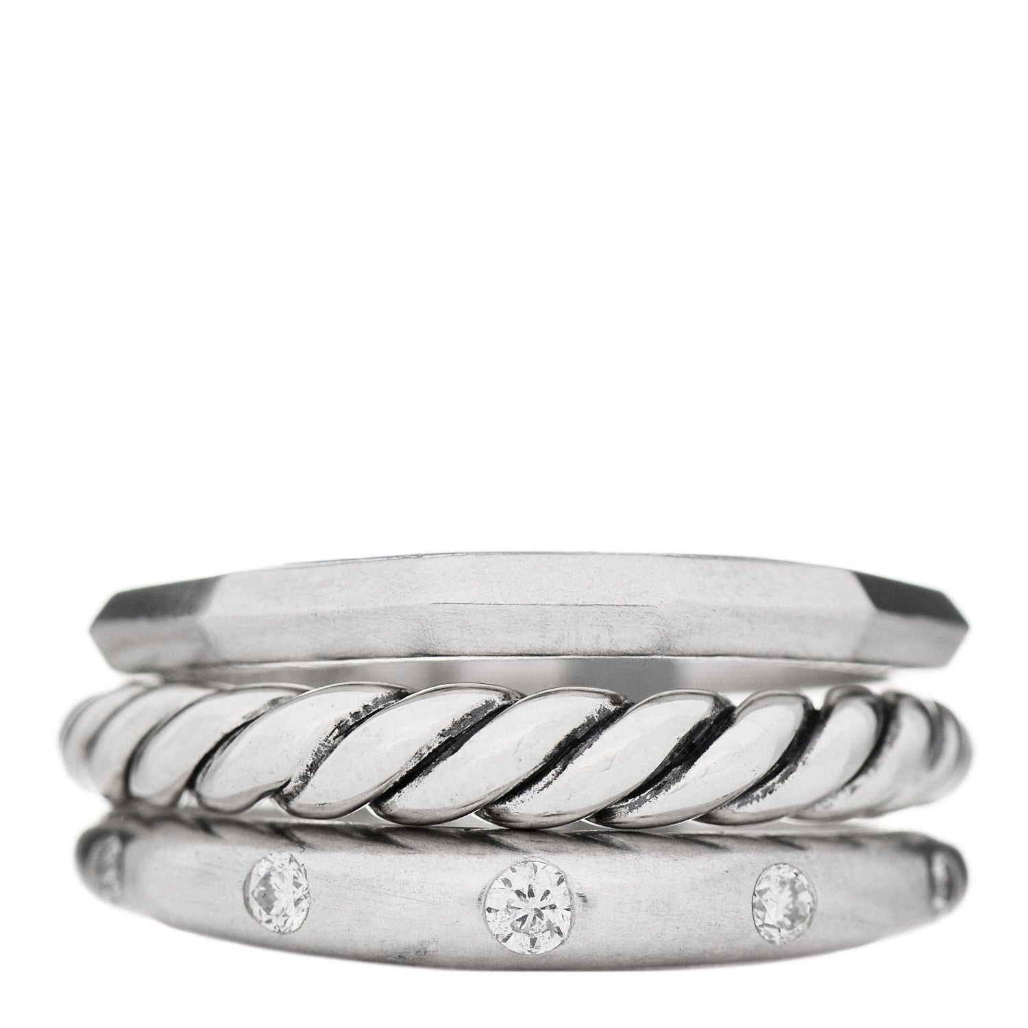 David Yurman Sterling Silver Diamond 9mm Stax Narrow Ring 51 5.75 1 of 5