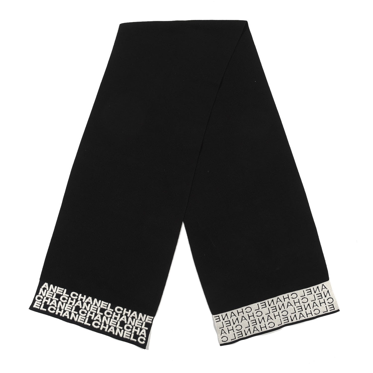 Chanel Cashmere Logo Scarf Black White 2 of 3