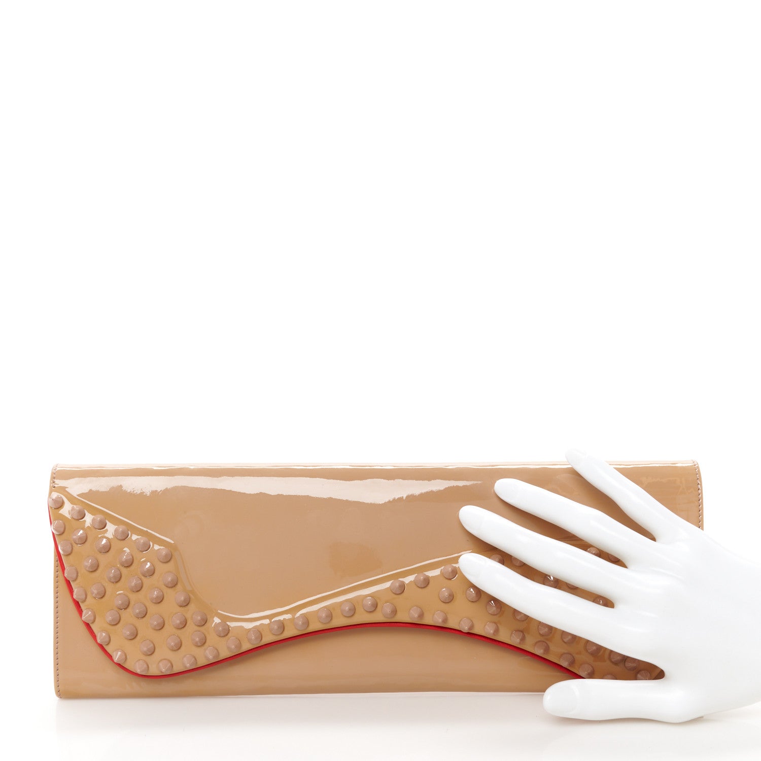 Christian Louboutin Patent Spikes Pigalle Clutch Nude 2 of 8