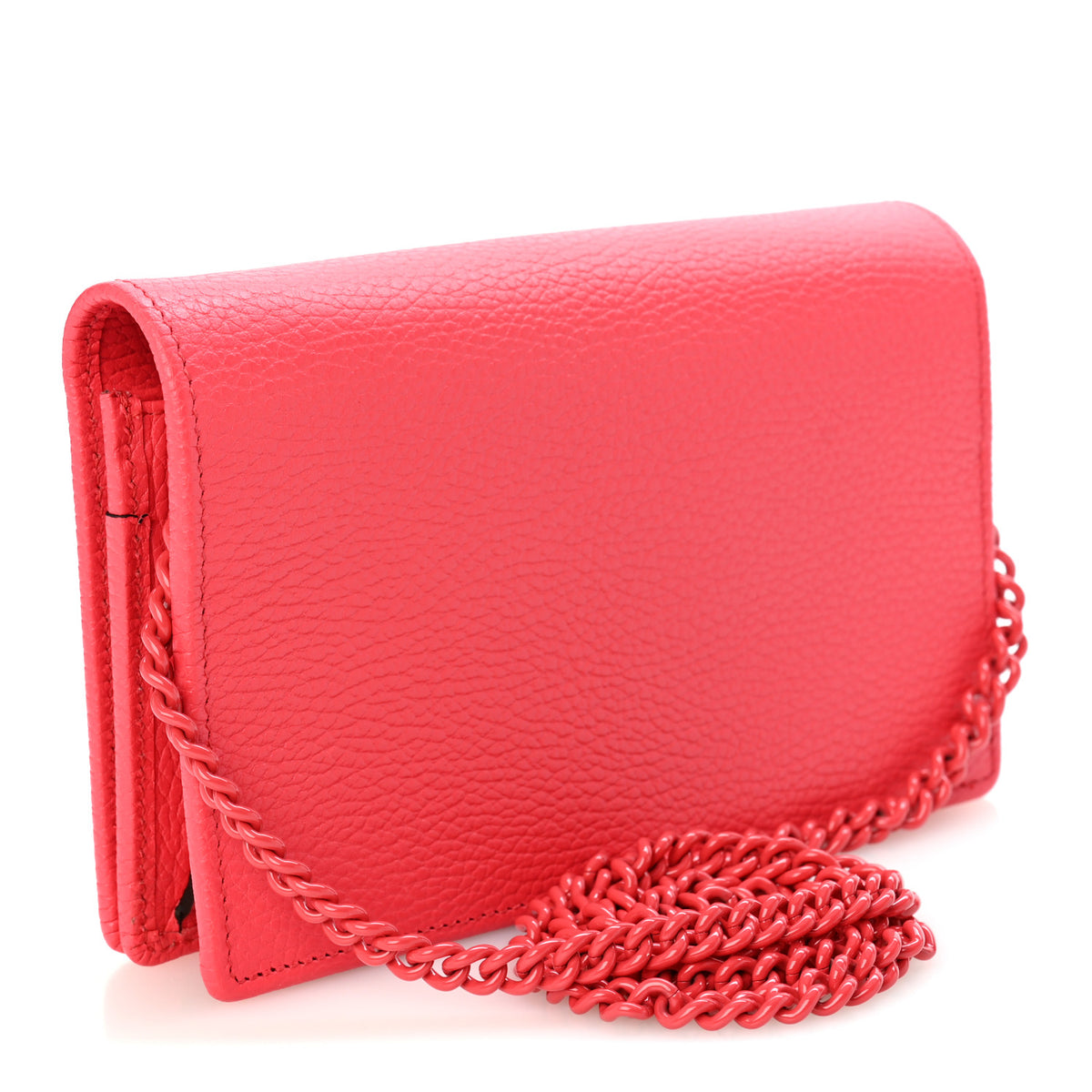 Gucci Dollar Calfskin Enamel Monochrome Mini GG Marmont Chain Wallet Runway Coral 3 of 10