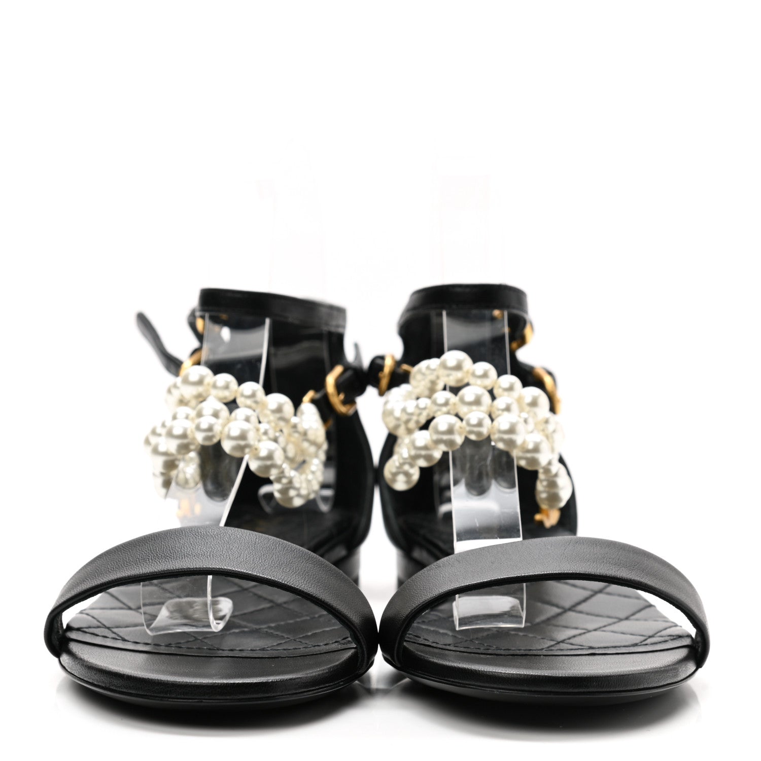 Chanel Lambskin Pearl Ankle Strap Sandals 37 Black 2 of 8