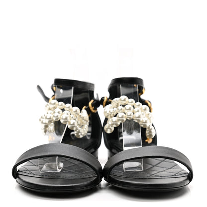Chanel Lambskin Pearl Ankle Strap Sandals 37 Black 2 of 8