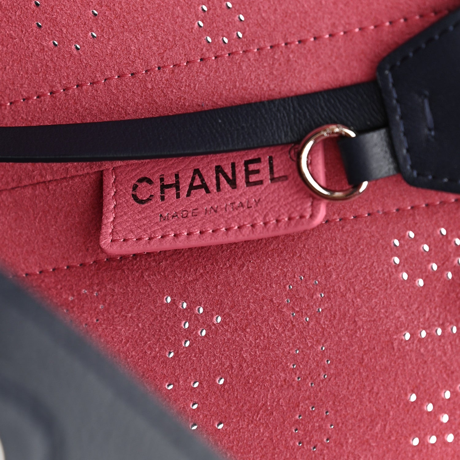 Chanel Calfskin Tweed Small Logo Eyelets Shopping Tote Navy Blue 6 of 9