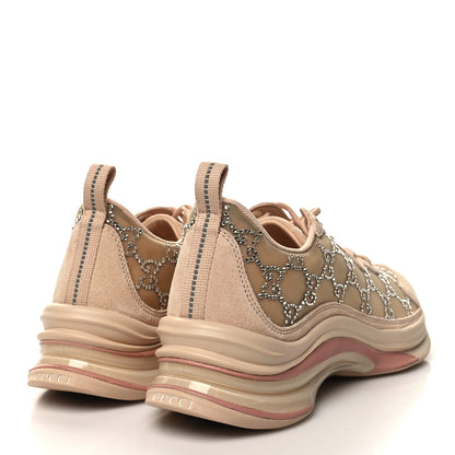 Gucci Tela Retino Mesh Crystal Suede GG Monogram Womens Gucci Run Sneakers 38 Light Powder Skin Rose Silver 4 of 10