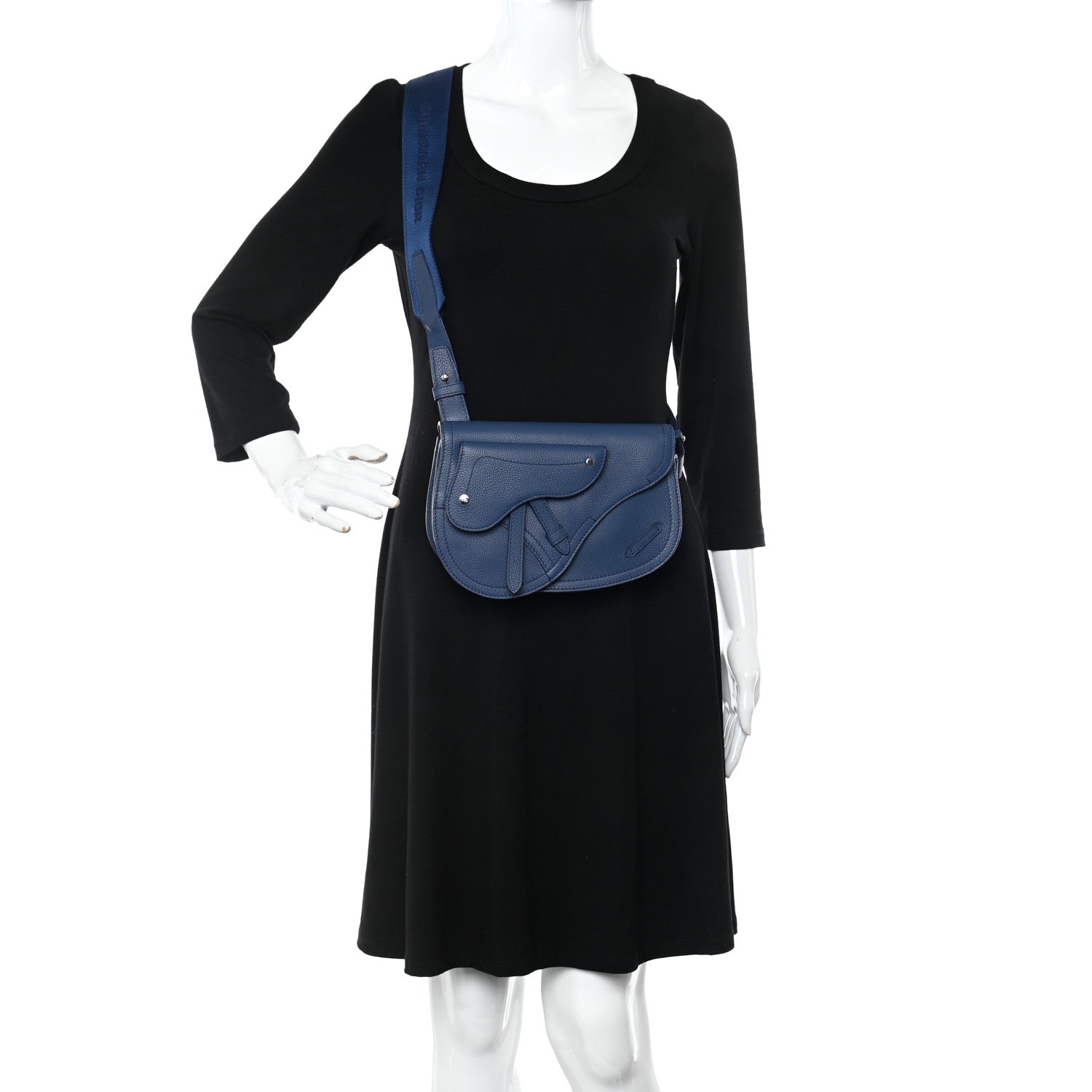 Christian Dior Grained Calfskin Saddle Pouch Blue 2 of 10
