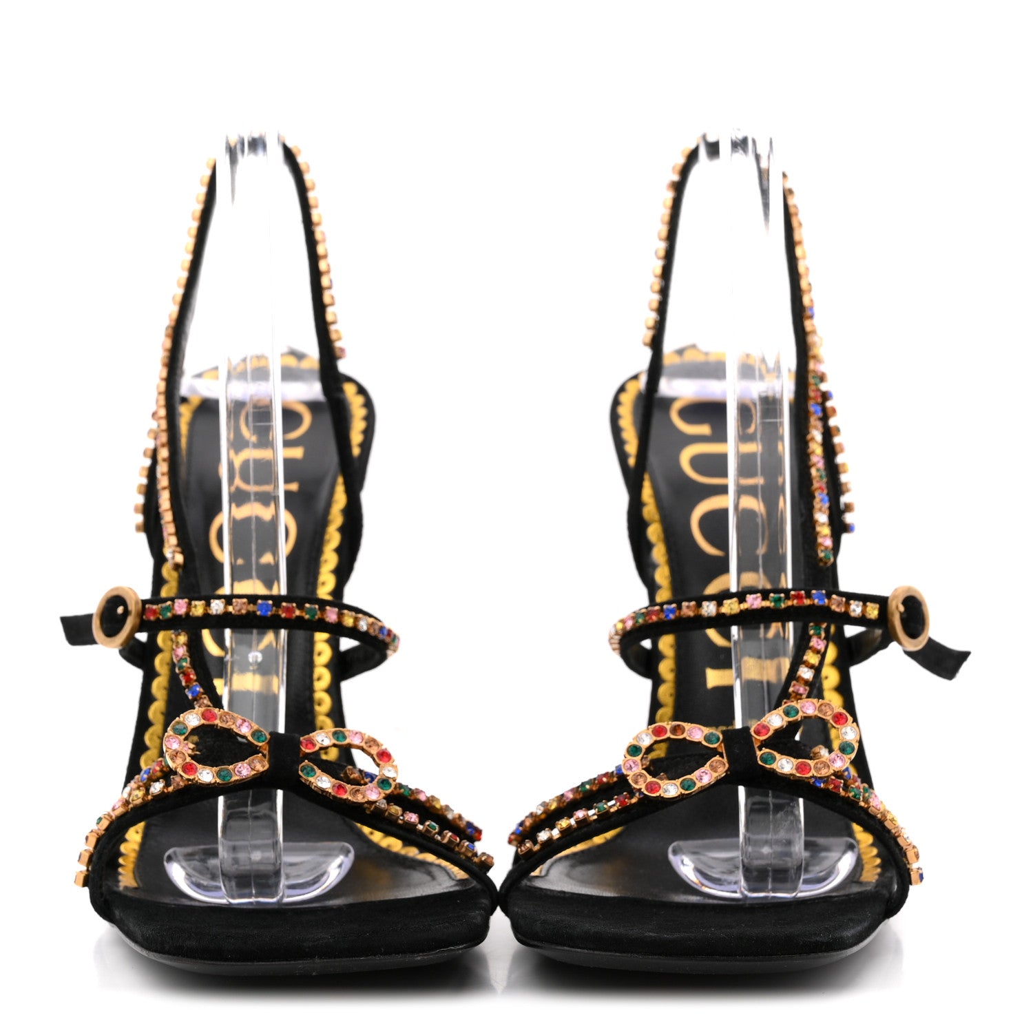 Gucci Kid Scamosciato Crystal Embellished Carmen High Heel Sandals 38 Black 3 of 9