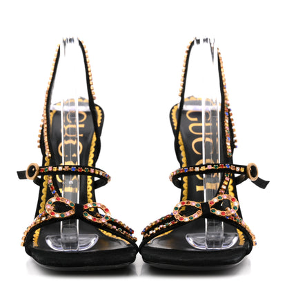 Gucci Kid Scamosciato Crystal Embellished Carmen High Heel Sandals 38 Black 3 of 9