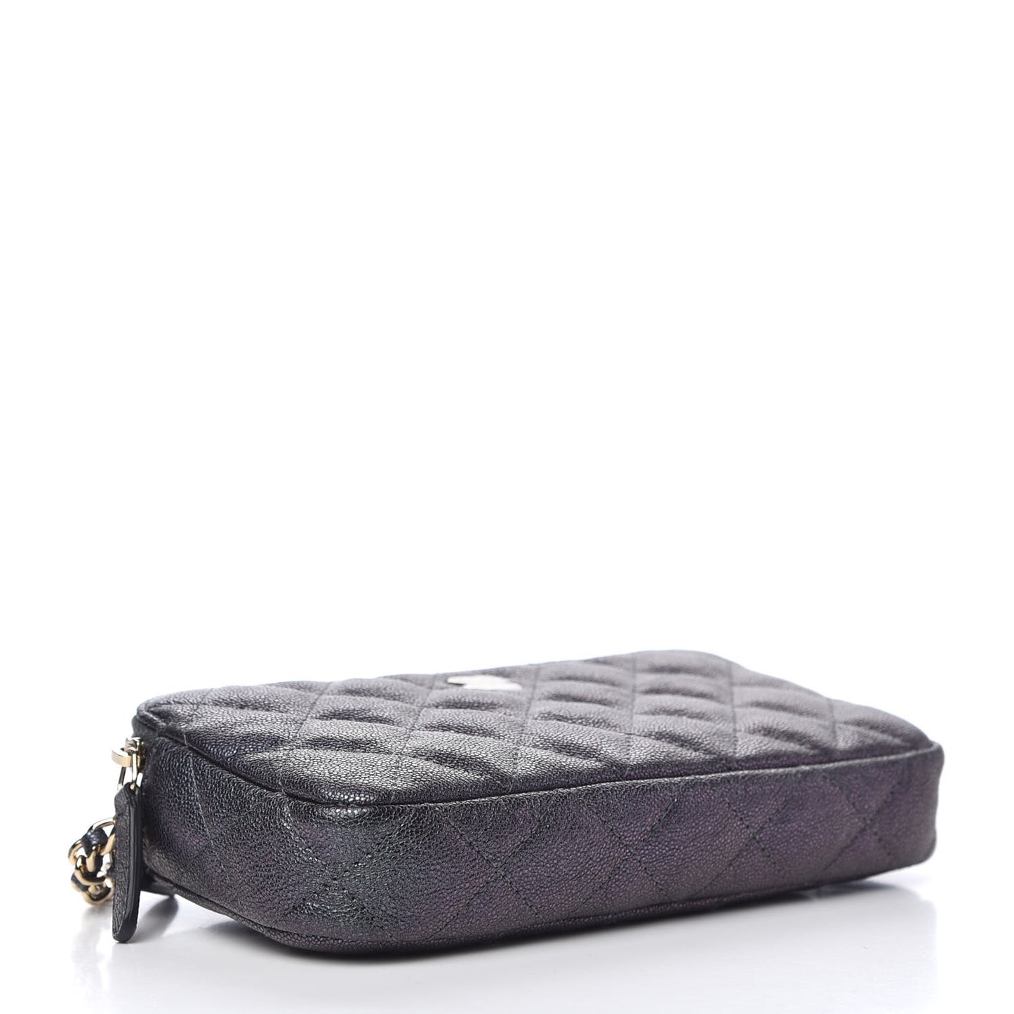 Iridescent Caviar Quilted Small Clutch With Chain Black