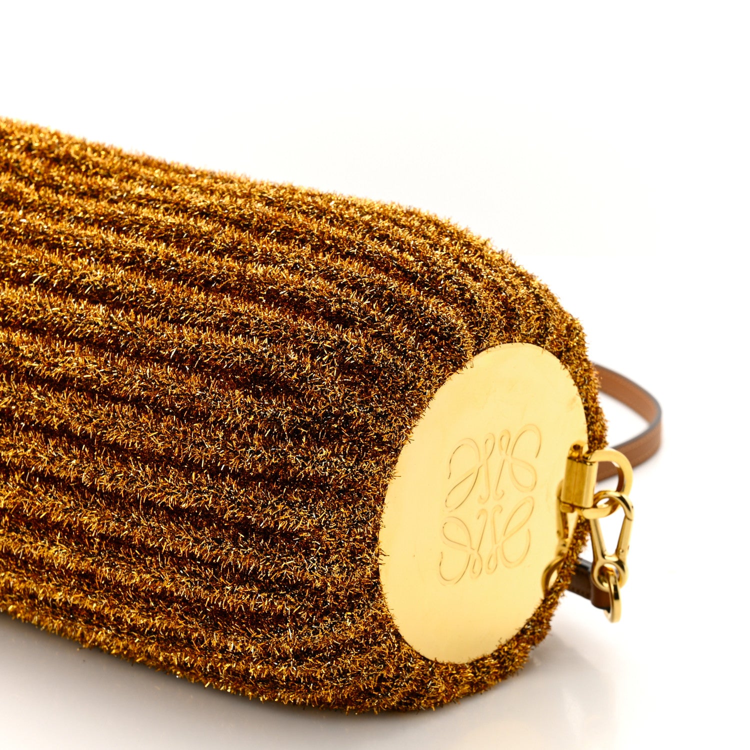Loewe Metallic Lurex Pleated Bracelet Pouch Shoulder Bag Gold 10 of 10