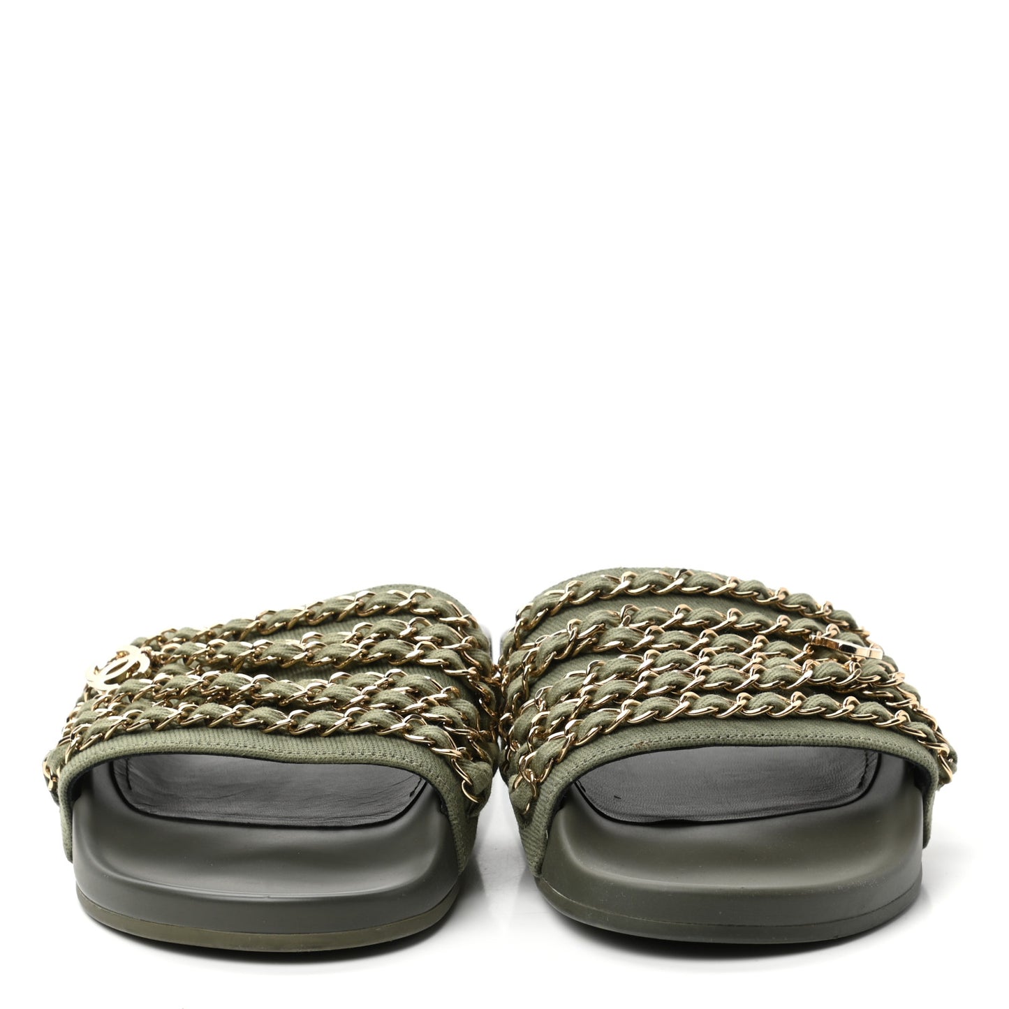 Canvas Chain Flat Sandals 39 Khaki
