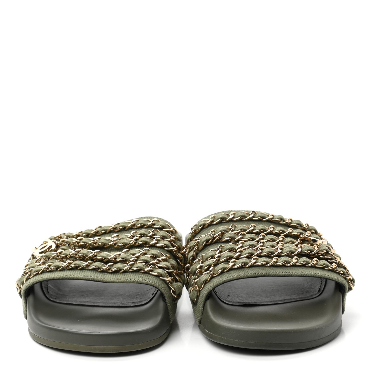 Chanel Canvas Chain Flat Sandals 39 Khaki 2 of 11