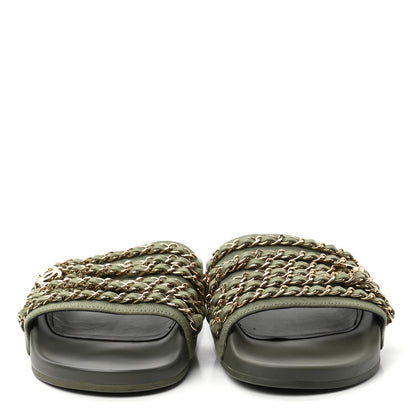 Chanel Canvas Chain Flat Sandals 39 Khaki 2 of 11