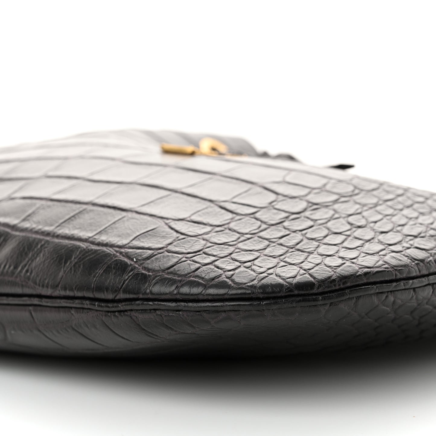 Calfskin Crocodile Embossed Paris VII Large Flat Hobo Black