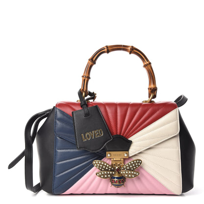 Gucci Calfskin Bamboo Trapuntata Queen Margaret Top Handle Bag Blue Agata Hibiscus Red Mystic White Sugar Pink 1 of 11