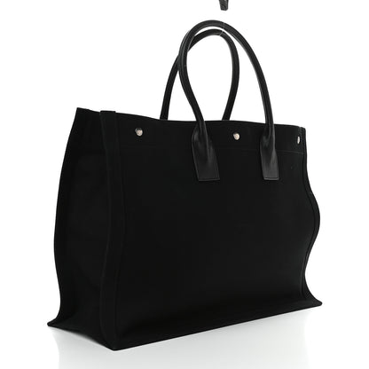 Saint Laurent Linen Calfskin Rive Gauche Tote Black 3 of 8