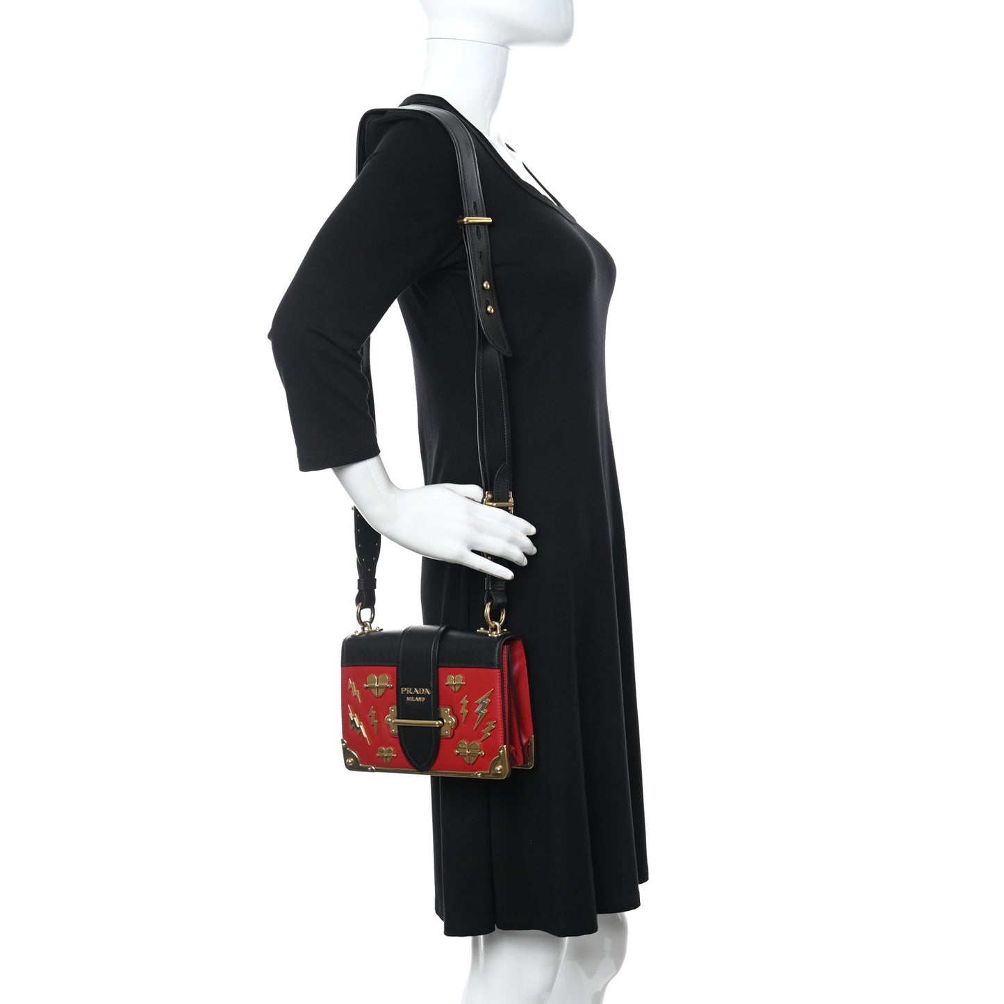 City Calfskin Saffiano Cahier Hearts Bag Fuoco Black