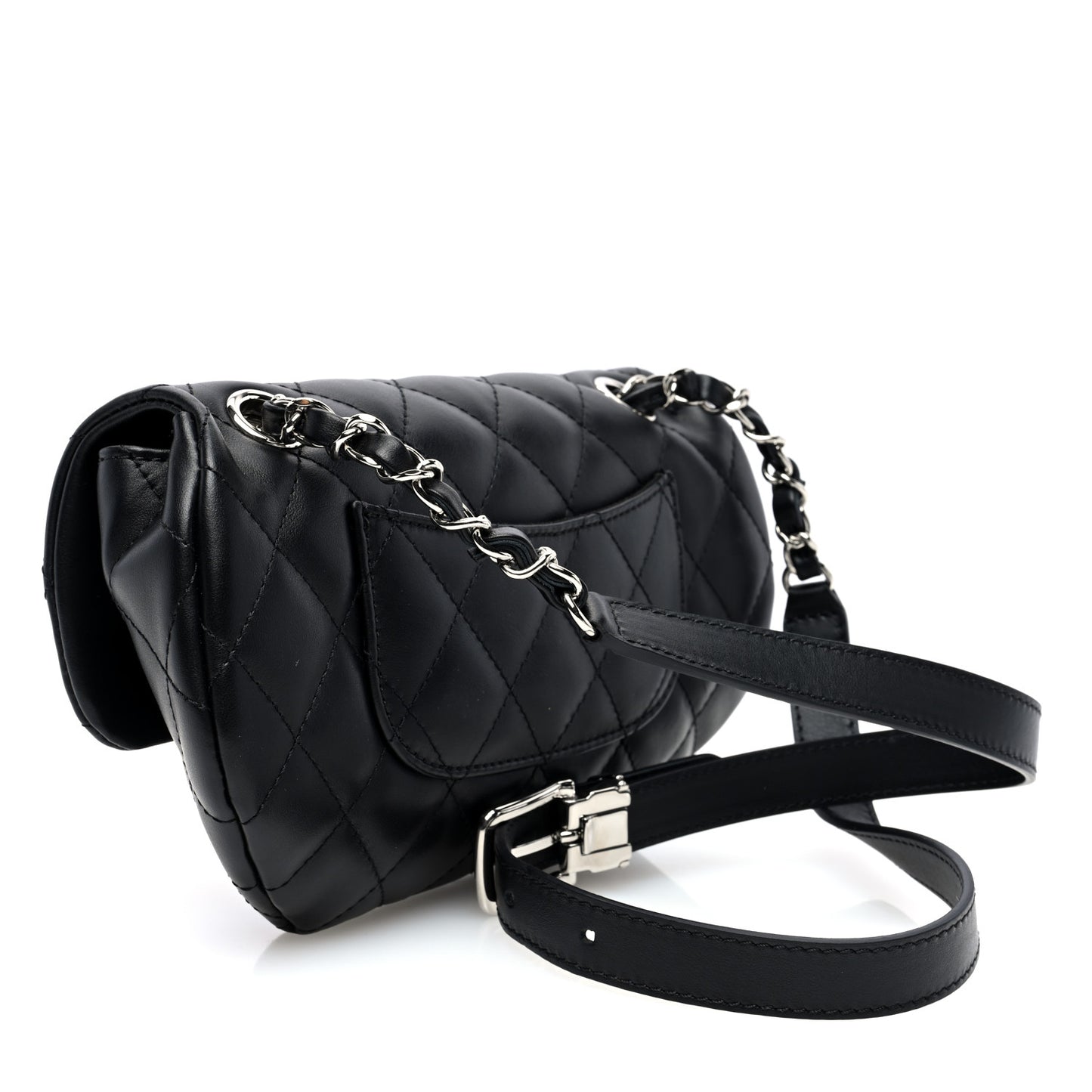 Calfskin Quilted CC Uniform Flap Belt Bag Black